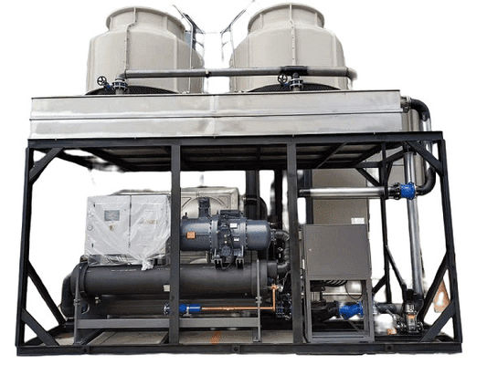 شراء 100hp المبردة بالماء نوع المسمار التبريد منخفضة درجة الحرارة مع ضاغطين Hanbell مزدوجة لجهاز صب الحقن online manufacture
