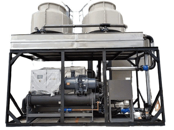 100hp المبردة بالماء نوع المسمار التبريد منخفضة درجة الحرارة مع ضاغطين Hanbell مزدوجة لجهاز صب الحقن